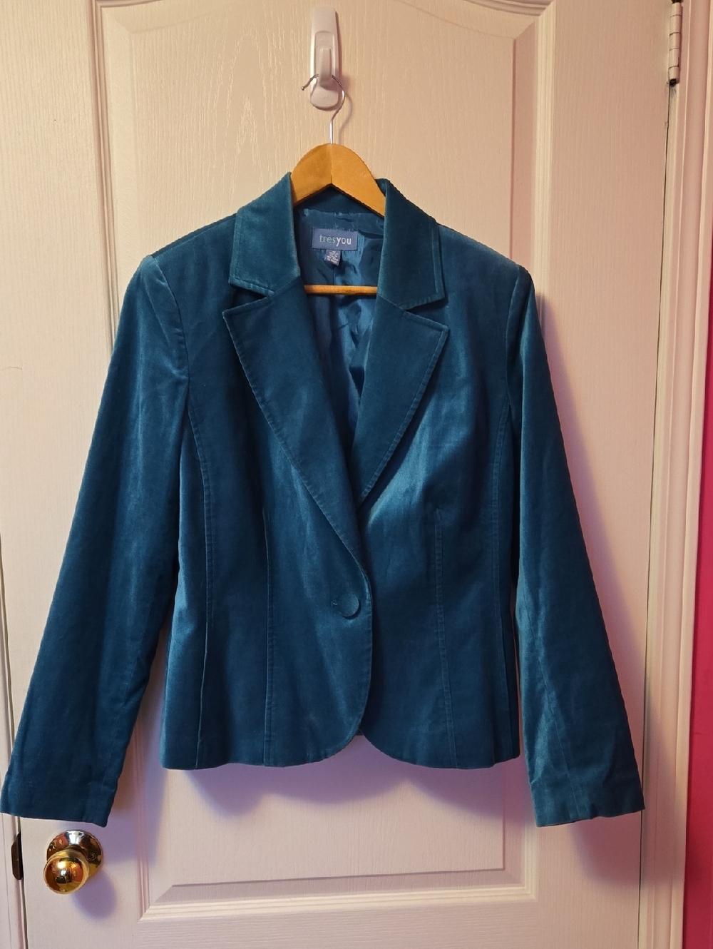 Teal Velvet Single-Button Blazer